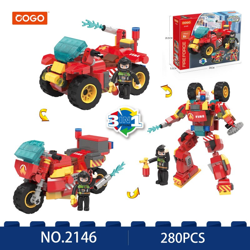 COGO 280PCS Creative Player Transformation Fire Fighting Series Building Blocks Toys