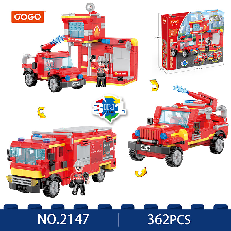 COGO 337PCS Creative Player Transformation Fire Fighting Series Building Blocks Toys