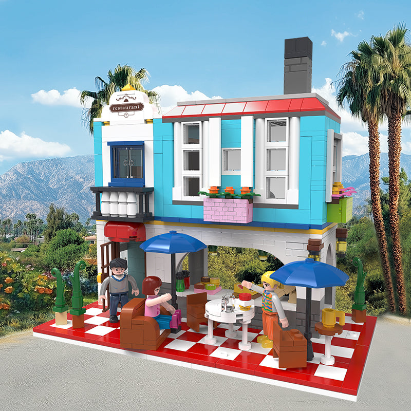 COGO 775PCS Street View Retro Restaurant Cafe Building Blocks Toys