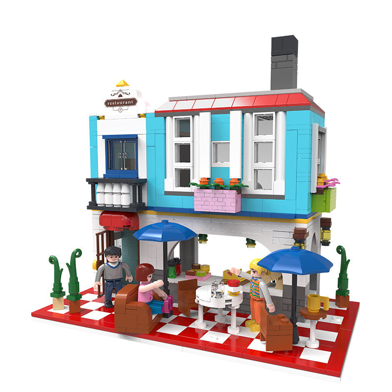 COGO 775PCS Street View Retro Restaurant Cafe Building Blocks Toys