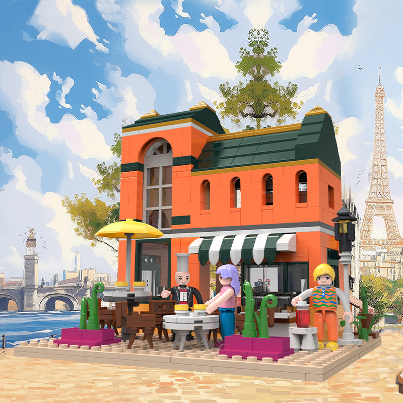 COGO 623PCS Street View Retro Restaurant Building Blocks Toys