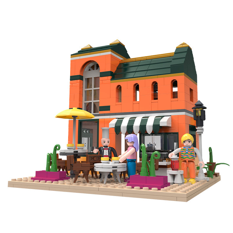 COGO 623PCS Street View Retro Restaurant Building Blocks Toys