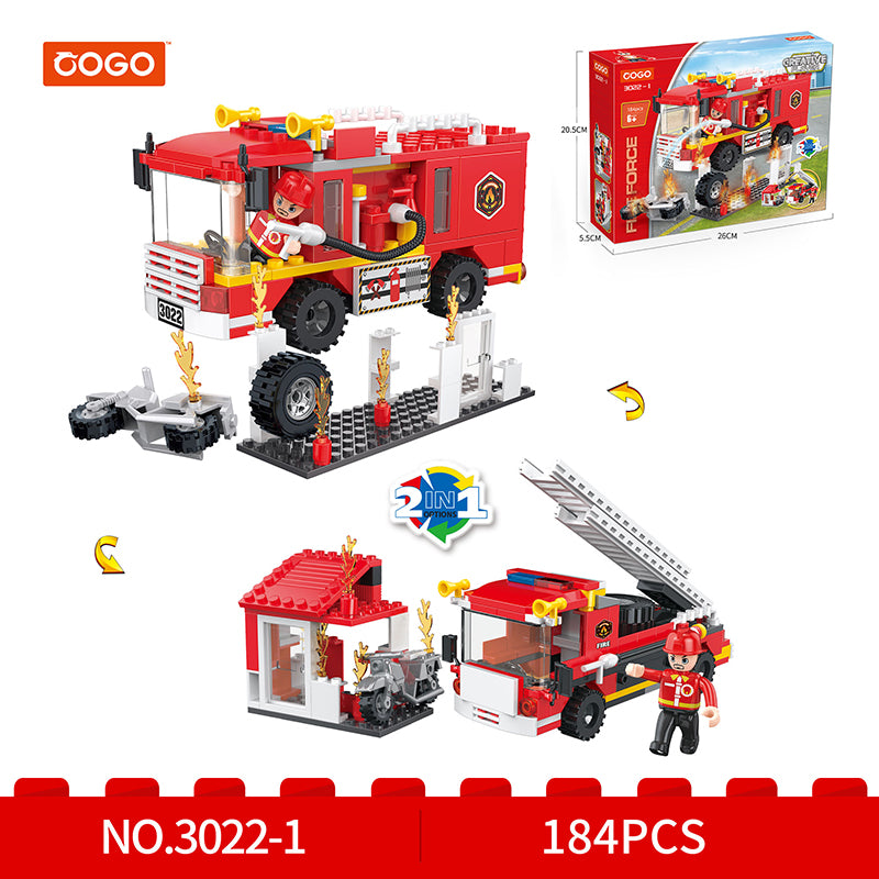 COGO 184PCS 2-in-1 Fire Truck Building Block Toy