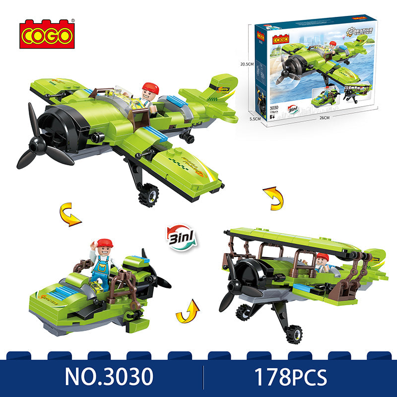 COGO 178PCS Creative And Changeable Tri-War Airplane Building Block Toy