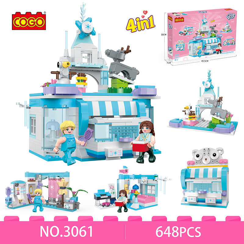 COGO 648PCS 4-In-1 Girls Creative Jewelry Box Building Block Toy