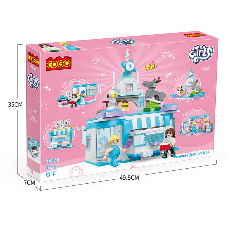 COGO 648PCS 4-In-1 Girls Creative Jewelry Box Building Block Toy