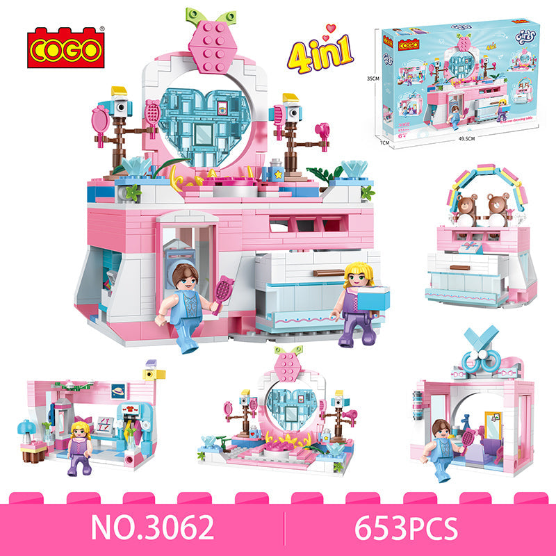 COGO 653PCS 4-In-1 Girls Creative Dressing Table Building Block Toys