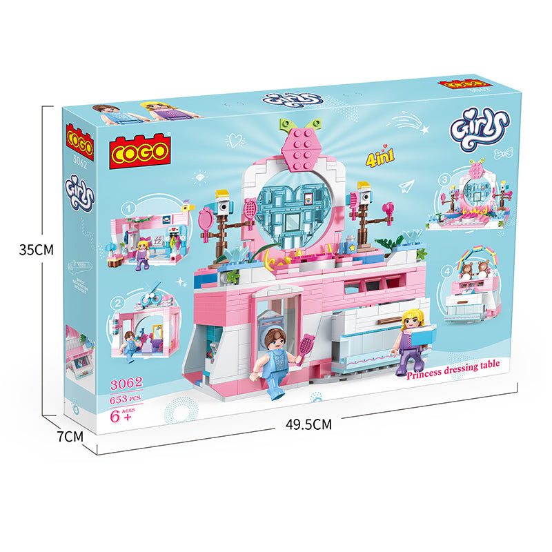 COGO 653PCS 4-In-1 Girls Creative Dressing Table Building Block Toys