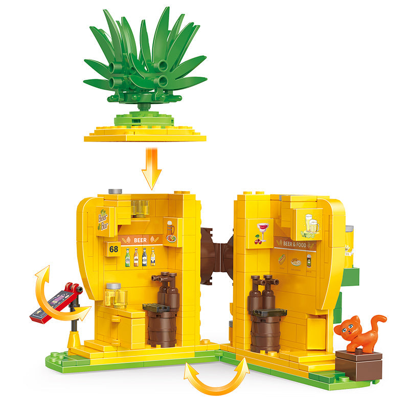 COGO 249PCS Fruit Street Pineapple Beer Shop Building Block Toy