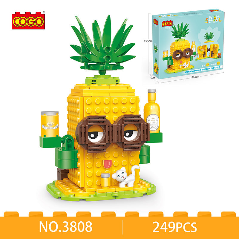 COGO 249PCS Fruit Street Pineapple Beer Shop Building Block Toy