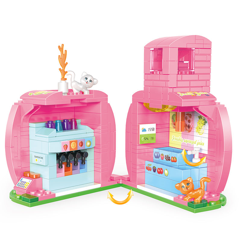 COGO 263PCS Fruit Street Peach Juice Shop Building Block Toys