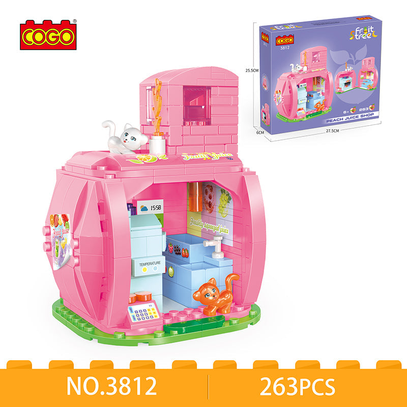 COGO 263PCS Fruit Street Peach Juice Shop Building Block Toys