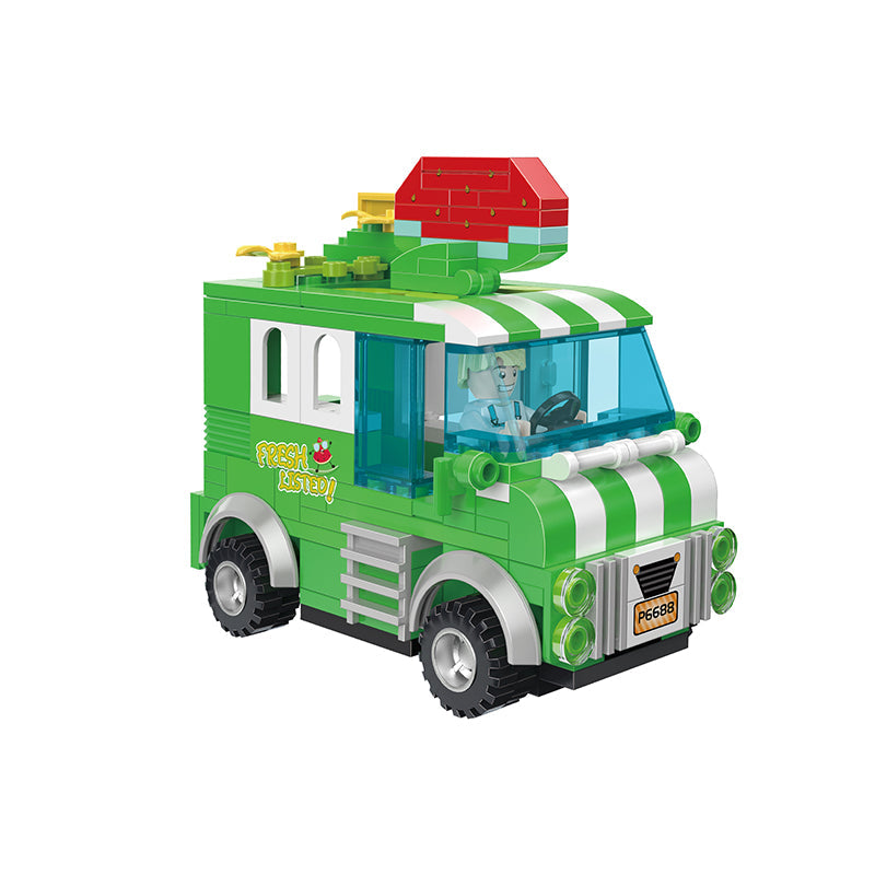 COGO 221PCS Fruit Street Pull Back Watermelon Vending Car Building Block Toy
