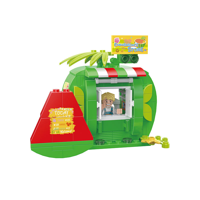 COGO 221PCS Fruit Street Pull Back Watermelon Vending Car Building Block Toy