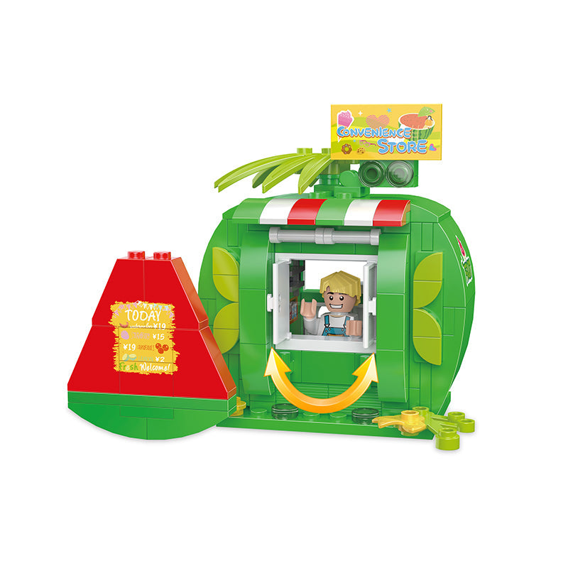 COGO 221PCS Fruit Street Pull Back Watermelon Vending Car Building Block Toy