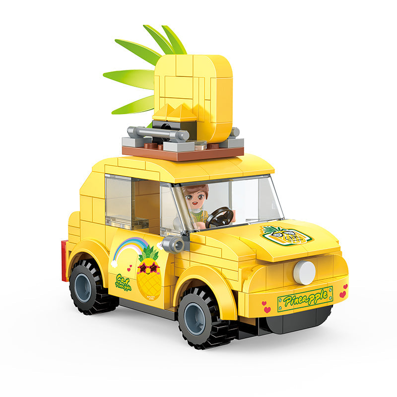 COGO 212PCS Fruit Street Pull Back Pineapple Car Photo Studio Building Block Toy