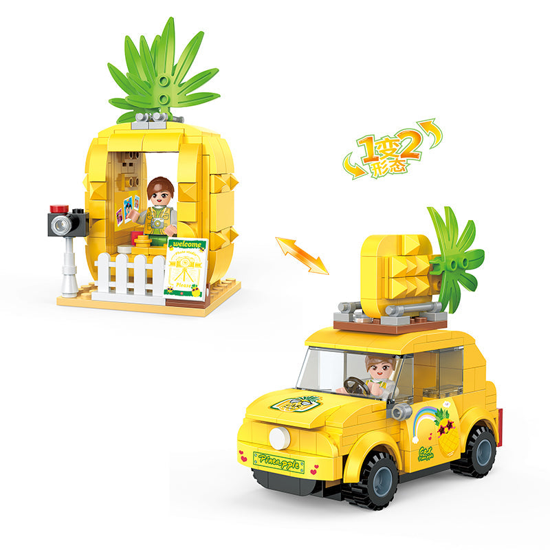COGO 212PCS Fruit Street Pull Back Pineapple Car Photo Studio Building Block Toy