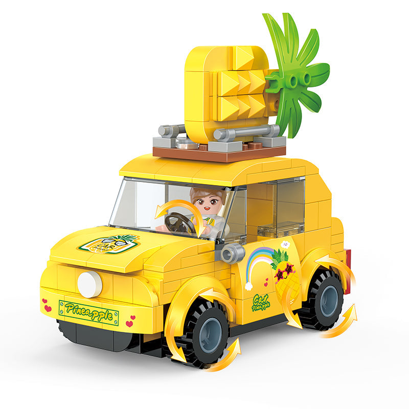 COGO 212PCS Fruit Street Pull Back Pineapple Car Photo Studio Building Block Toy