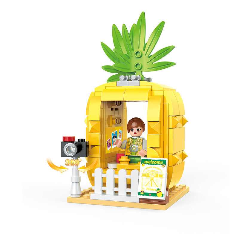 COGO 212PCS Fruit Street Pull Back Pineapple Car Photo Studio Building Block Toy