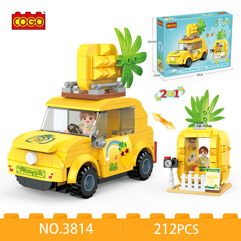 COGO 212PCS Fruit Street Pull Back Pineapple Car Photo Studio Building Block Toy