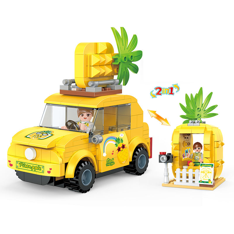 COGO 212PCS Fruit Street Pull Back Pineapple Car Photo Studio Building Block Toy