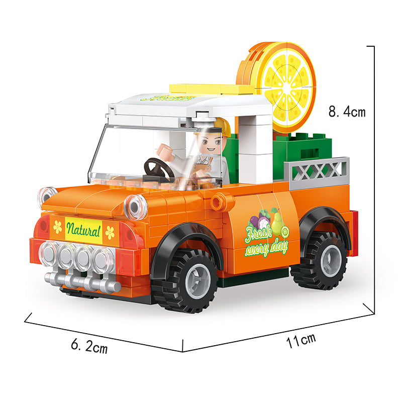 COGO 217PCS Fruit Street Pull Back Orange Truck Orange Juice Shop Building Block Toy