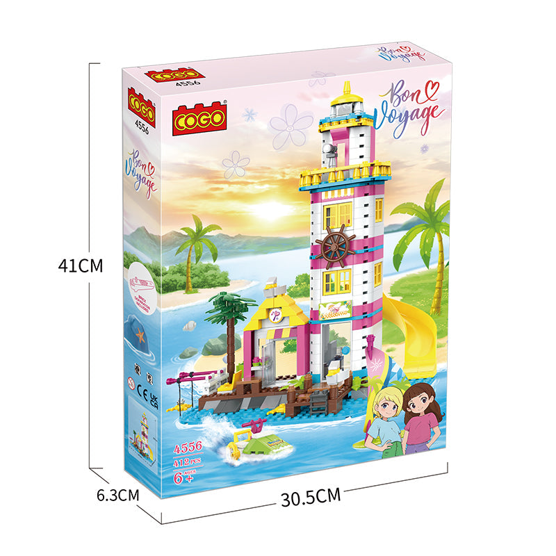 COGO 412PCS Summer Seaside Lighthouse Fishing Platform Building Block Toys