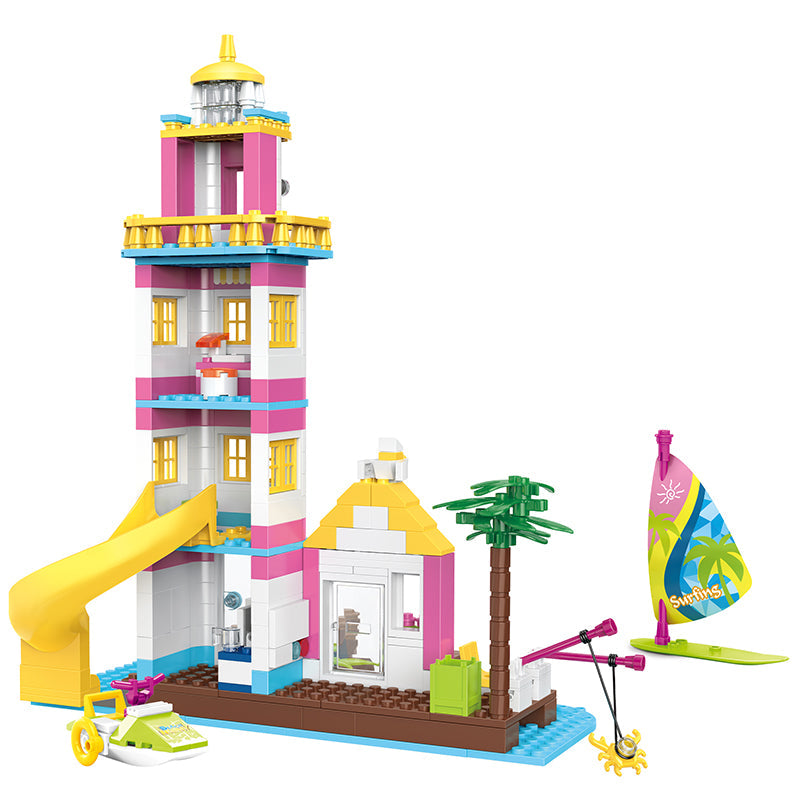 COGO 412PCS Summer Seaside Lighthouse Fishing Platform Building Block Toys