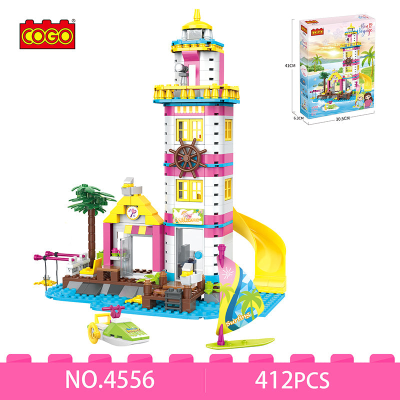 COGO 412PCS Summer Seaside Lighthouse Fishing Platform Building Block Toys