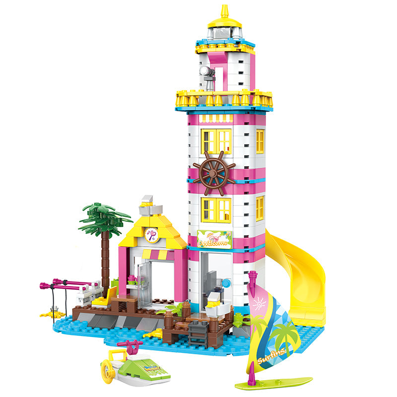 COGO 412PCS Summer Seaside Lighthouse Fishing Platform Building Block Toys