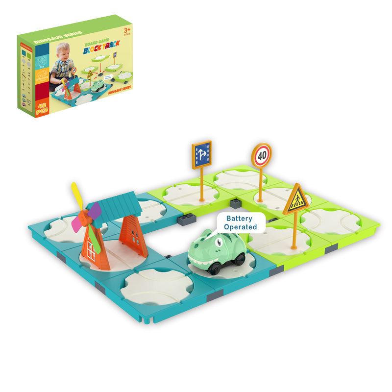 B/O DIY Track Maze Dinosaur Car With Light And Sound(42 Pieces)