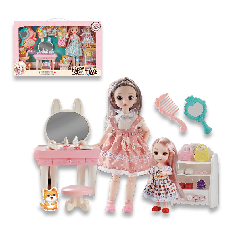 12 Inch + 6 Inch Fashion Doll Set With Light