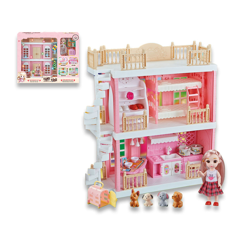 6寸芭比+双层别墅套装/带灯光,包3*AG13纽扣电池