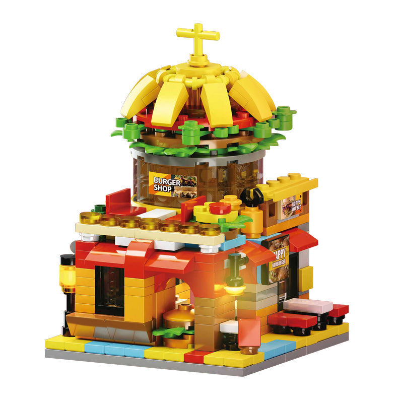 395PCS Happy Burger Shop Street Scene DIY Building Blocks
