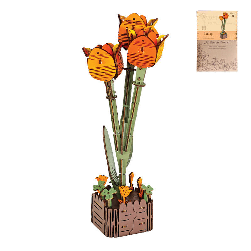 DIY 3D木制拼装郁金香花拼图