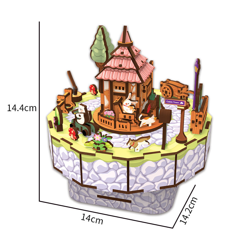 3D木制音乐盒拼图 郊区木屋
