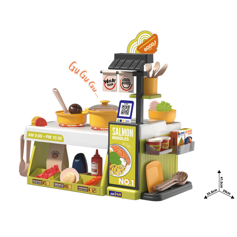 迷你海鲜店厨房玩具套装/47PCS,带灯光声音,带变色食物,2*AA无包电