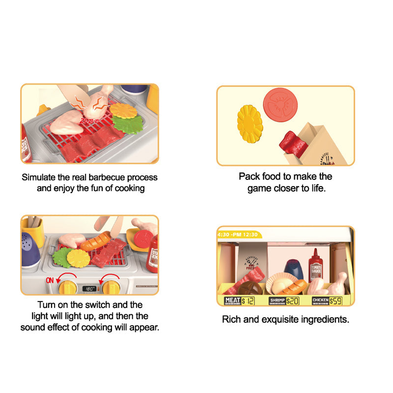 迷你烧烤店厨房玩具套装/44PCS,带灯光声音,2*AA无包电