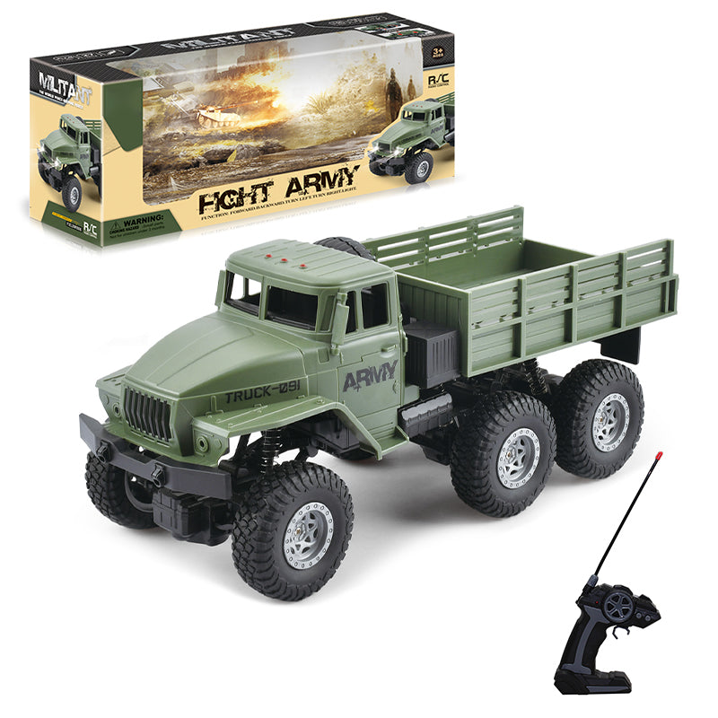 1:16四通遥控六轮四驱军卡运输军事车/带灯光,车身包3.7V锂电池,USB线,遥控器无包电