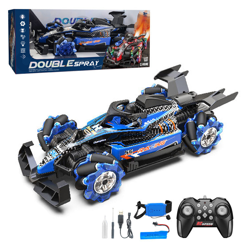 2.4G双遥控喷雾赛车/带灯光,音乐,包3.7V锂电池,USB线,蓝绿紫红橙五色混装