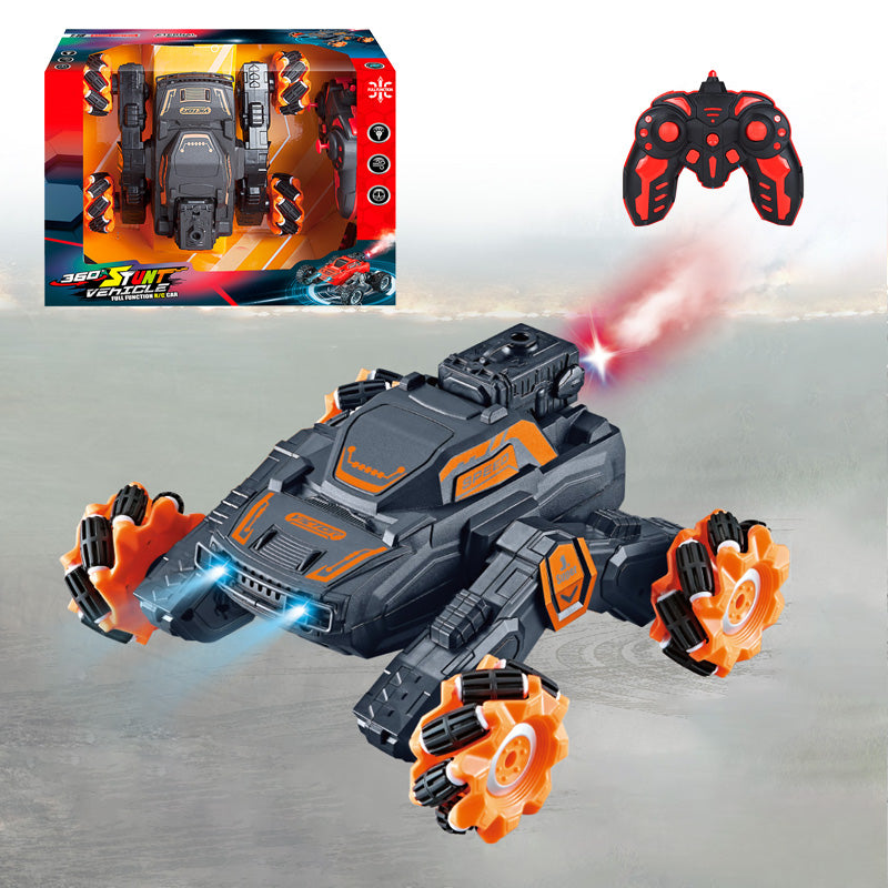 1:18 2.4G七通遥控喷雾横移特技车/带灯光,车身包3.7V锂电池,USB线,遥控器2*AA无包电,配水瓶,乌间橙,乌间绿二色混装