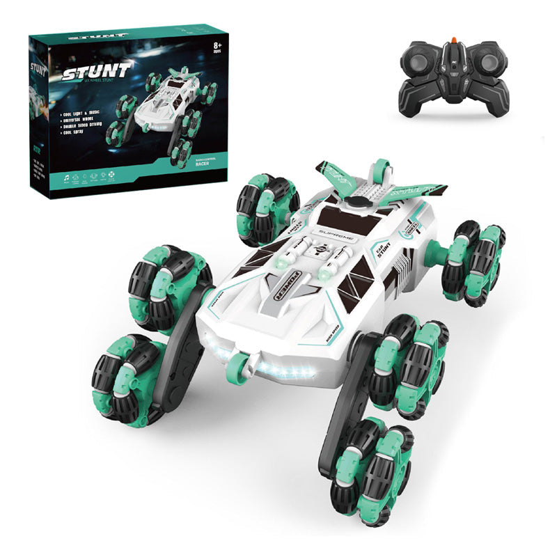 2.4G遥控六轮攀爬特技车/带灯光音乐,喷雾,车身包3.7V充电电池,USB充电线,遥控器用2*AA不包,二色混装