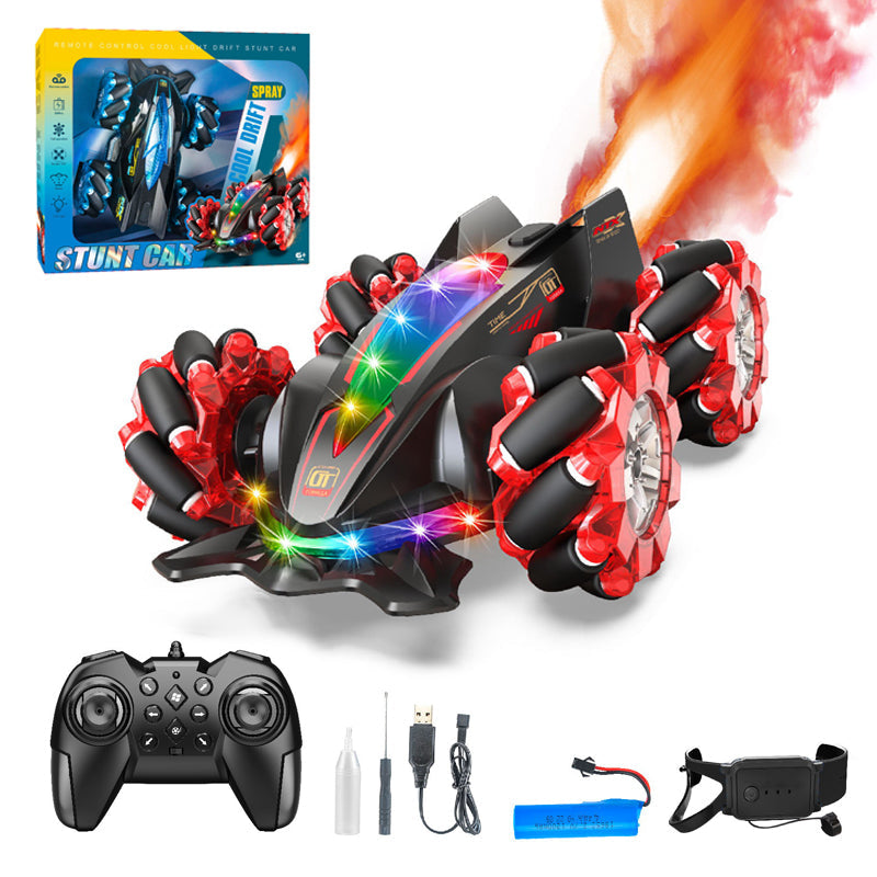 2.4G双遥控喷雾漂移车/遥控器+遥控手表,带炫彩灯光,音乐,车身包3.7V锂电池,USB充电线,红蓝二色混装
