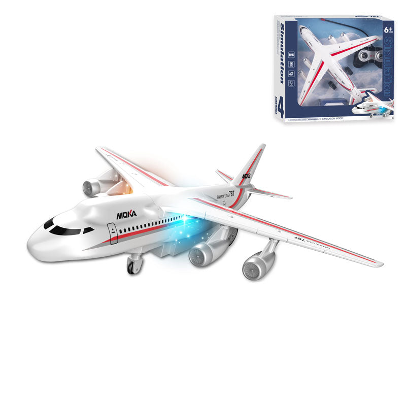 27MHZ 四通遥控客机/带灯光,音乐,喷雾,机身包3.7V锂电池,USB充电线,遥控器2*AA无包电