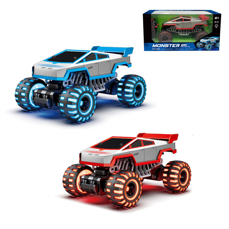 2.4G 1:16遥控四通特斯拉大轮车/带灯光,车身包3.7V锂电池,USB充电线,遥控器2*AA无包电,二色混装