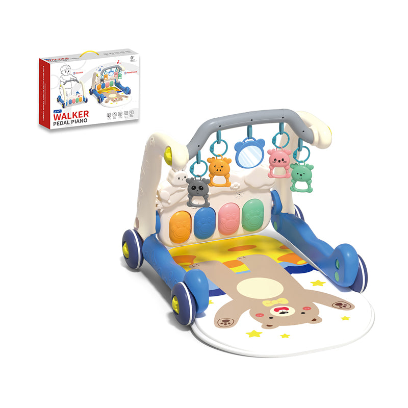 二合一学步车脚踏琴健身毯/3*AA无包电,蓝色