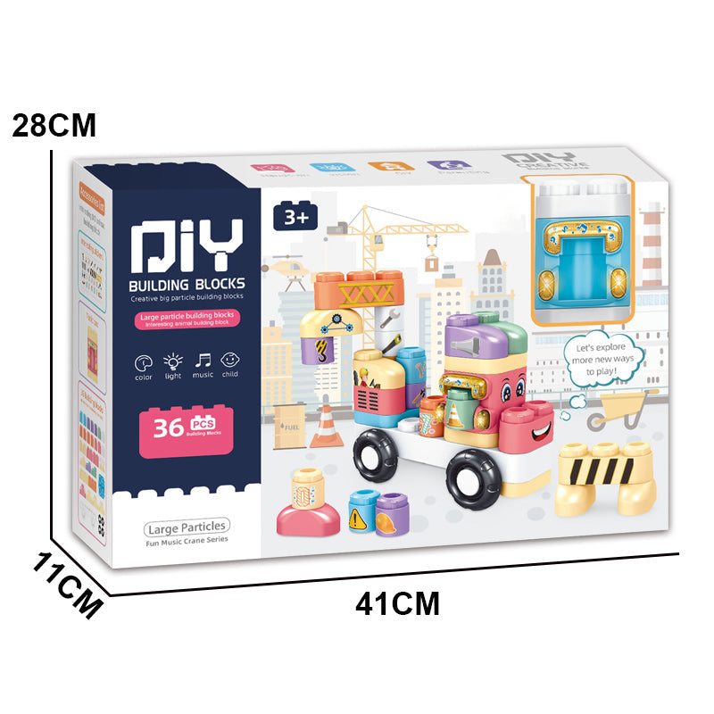 城市交通工具百变创意拼搭积木/带灯光,音乐
