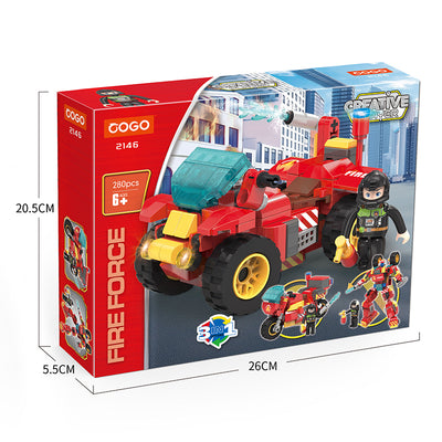 COGO 265PCS Creative Player Transformation Fire Fighting Series Building Blocks Toys