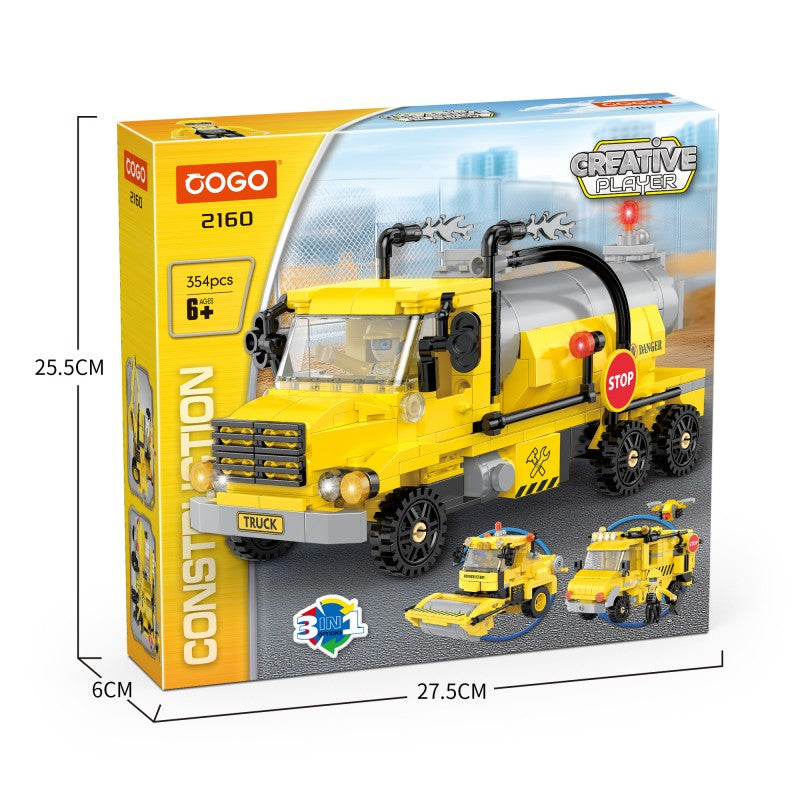 工程三变系列小颗粒积木-化粪池泵车&压路机&工程无人机指挥车/354PCS