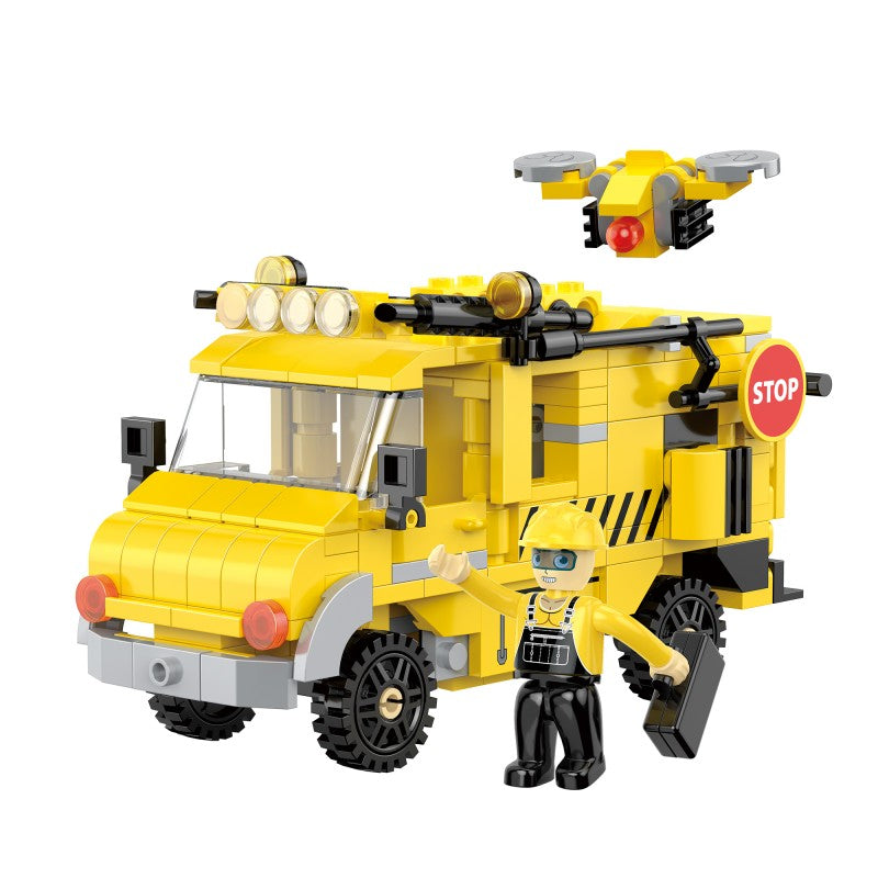 工程三变系列小颗粒积木-化粪池泵车&压路机&工程无人机指挥车/354PCS